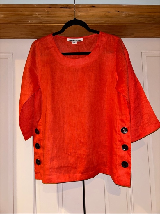Caroline Rose Tops - Caroline Rose Orange Linen-Blend Button-Detail Tunic
